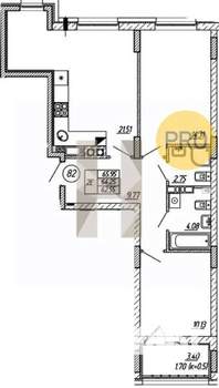 2-к квартира, вторичка, 64м2, 9/9 этаж