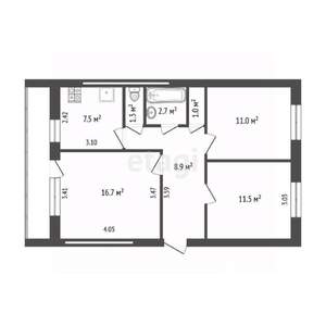 3-к квартира, вторичка, 61м2, 2/5 этаж