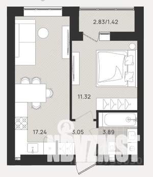 1-к квартира, вторичка, 38м2, 6/9 этаж