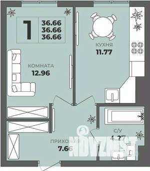 1-к квартира, строящийся дом, 37м2, 1/8 этаж