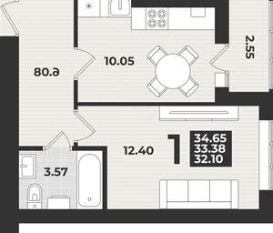 1-к квартира, вторичка, 35м2, 6/9 этаж