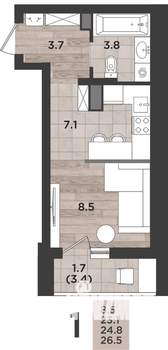 1-к квартира, вторичка, 25м2, 11/12 этаж