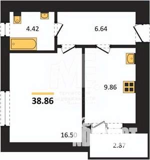 1-к квартира, вторичка, 39м2, 1/9 этаж