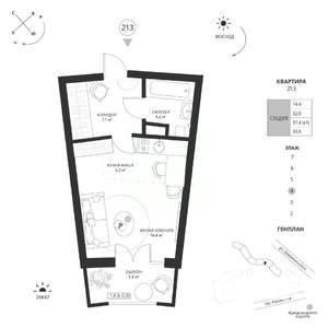 Студия квартира, вторичка, 34м2, 4/7 этаж