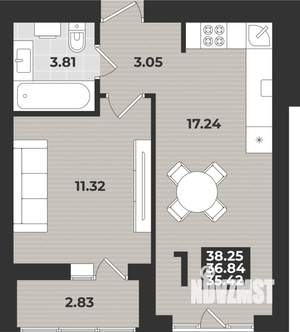 1-к квартира, вторичка, 39м2, 9/9 этаж