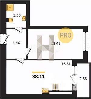 1-к квартира, вторичка, 38м2, 1/8 этаж