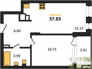 1-к квартира, вторичка, 38м2, 7/9 этаж