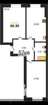 2-к квартира, вторичка, 66м2, 3/8 этаж