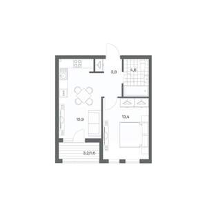 1-к квартира, строящийся дом, 39м2, 2/18 этаж