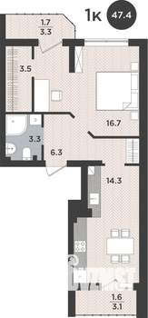 1-к квартира, вторичка, 47м2, 1/9 этаж