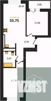 2-к квартира, вторичка, 56м2, 9/9 этаж
