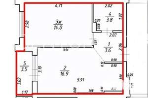 1-к квартира, вторичка, 38м2, 5/9 этаж