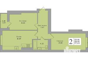 2-к квартира, строящийся дом, 60м2, 1/8 этаж