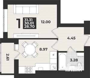 1-к квартира, вторичка, 31м2, 7/9 этаж