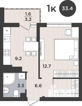 1-к квартира, вторичка, 33м2, 8/9 этаж
