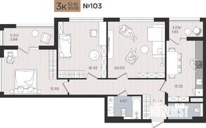 3-к квартира, вторичка, 91м2, 4/10 этаж