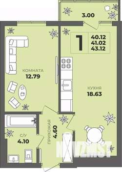 1-к квартира, строящийся дом, 41м2, 5/8 этаж