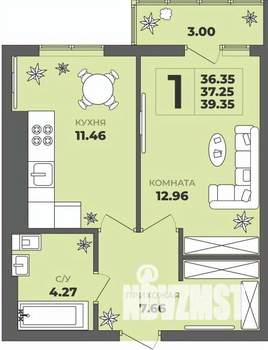 1-к квартира, строящийся дом, 37м2, 4/8 этаж