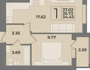 1-к квартира, вторичка, 37м2, 3/9 этаж