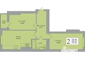 2-к квартира, строящийся дом, 60м2, 3/8 этаж