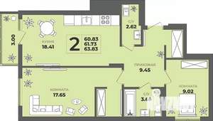 2-к квартира, вторичка, 62м2, 4/8 этаж
