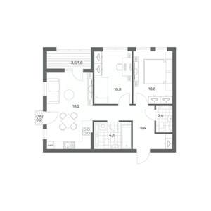 2-к квартира, вторичка, 57м2, 4/18 этаж