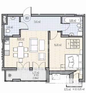 1-к квартира, вторичка, 56м2, 7/7 этаж