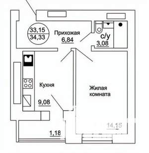 1-к квартира, вторичка, 34м2, 2/9 этаж