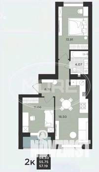 2-к квартира, вторичка, 54м2, 2/9 этаж