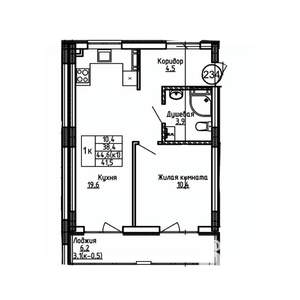 1-к квартира, вторичка, 42м2, 4/9 этаж