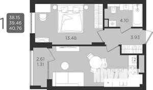1-к квартира, строящийся дом, 39м2, 1/9 этаж