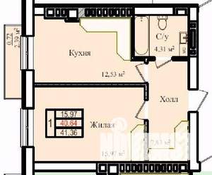 1-к квартира, строящийся дом, 41м2, 8/9 этаж