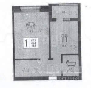 1-к квартира, вторичка, 47м2, 4/5 этаж