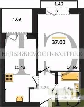 1-к квартира, вторичка, 37м2, 1/4 этаж
