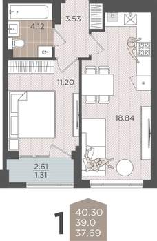 1-к квартира, вторичка, 39м2, 2/9 этаж