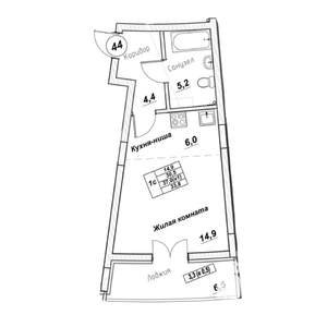Студия квартира, вторичка, 34м2, 2/7 этаж