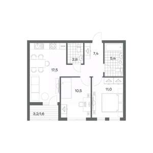 2-к квартира, вторичка, 56м2, 1/18 этаж