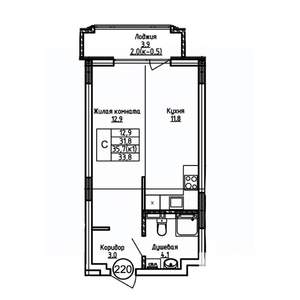 Студия квартира, вторичка, 34м2, 2/9 этаж