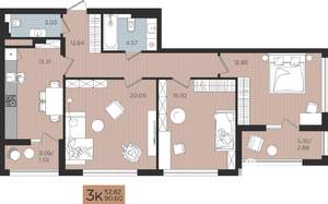 3-к квартира, строящийся дом, 91м2, 9/10 этаж