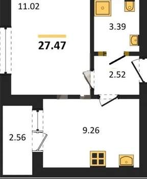 1-к квартира, вторичка, 39м2, 1/9 этаж
