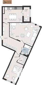 2-к квартира, строящийся дом, 86м2, 6/10 этаж