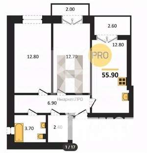 2-к квартира, сданный дом, 65м2, 2/4 этаж