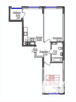 2-к квартира, строящийся дом, 59м2, 1/9 этаж
