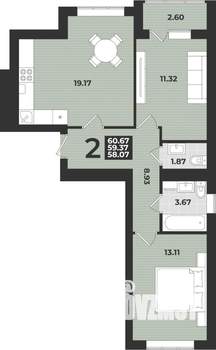 2-к квартира, вторичка, 61м2, 3/9 этаж