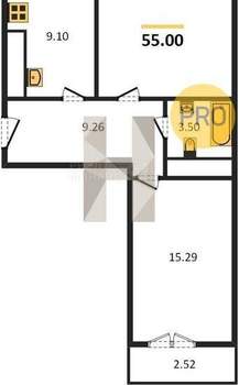 2-к квартира, вторичка, 55м2, 7/10 этаж