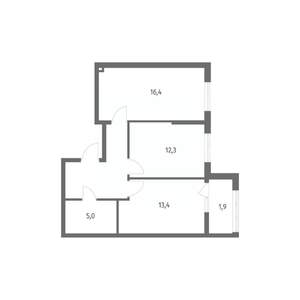 2-к квартира, строящийся дом, 59м2, 1/8 этаж