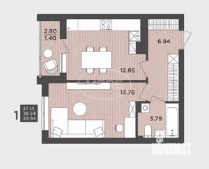 1-к квартира, вторичка, 35м2, 3/9 этаж
