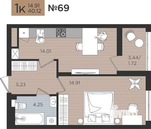 1-к квартира, вторичка, 40м2, 4/10 этаж