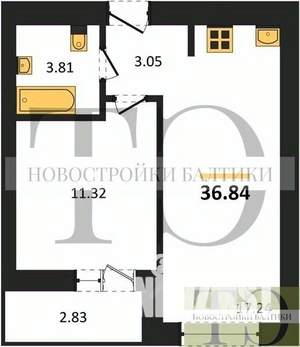 1-к квартира, вторичка, 37м2, 3/9 этаж