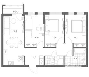 3-к квартира, строящийся дом, 79м2, 4/18 этаж
